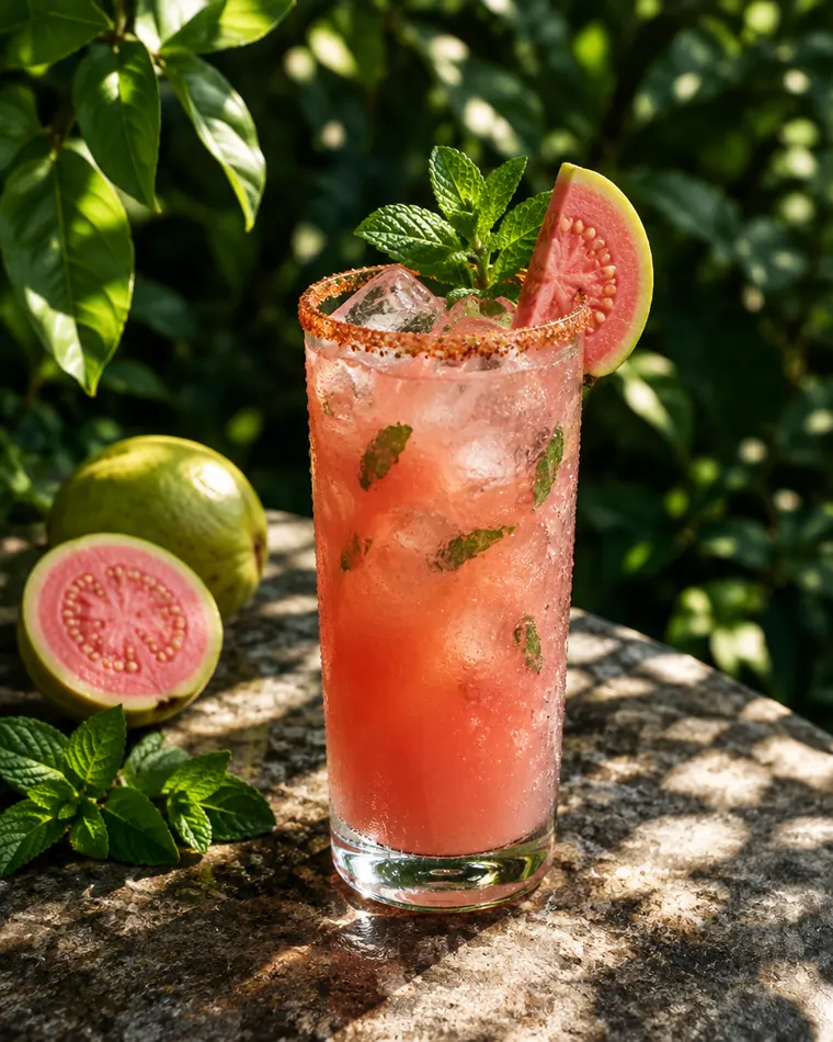 Guava chilli cooler with a chilli-salt rim